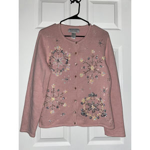 Tiara International Christmas womens sweater gems snowflakes size medium